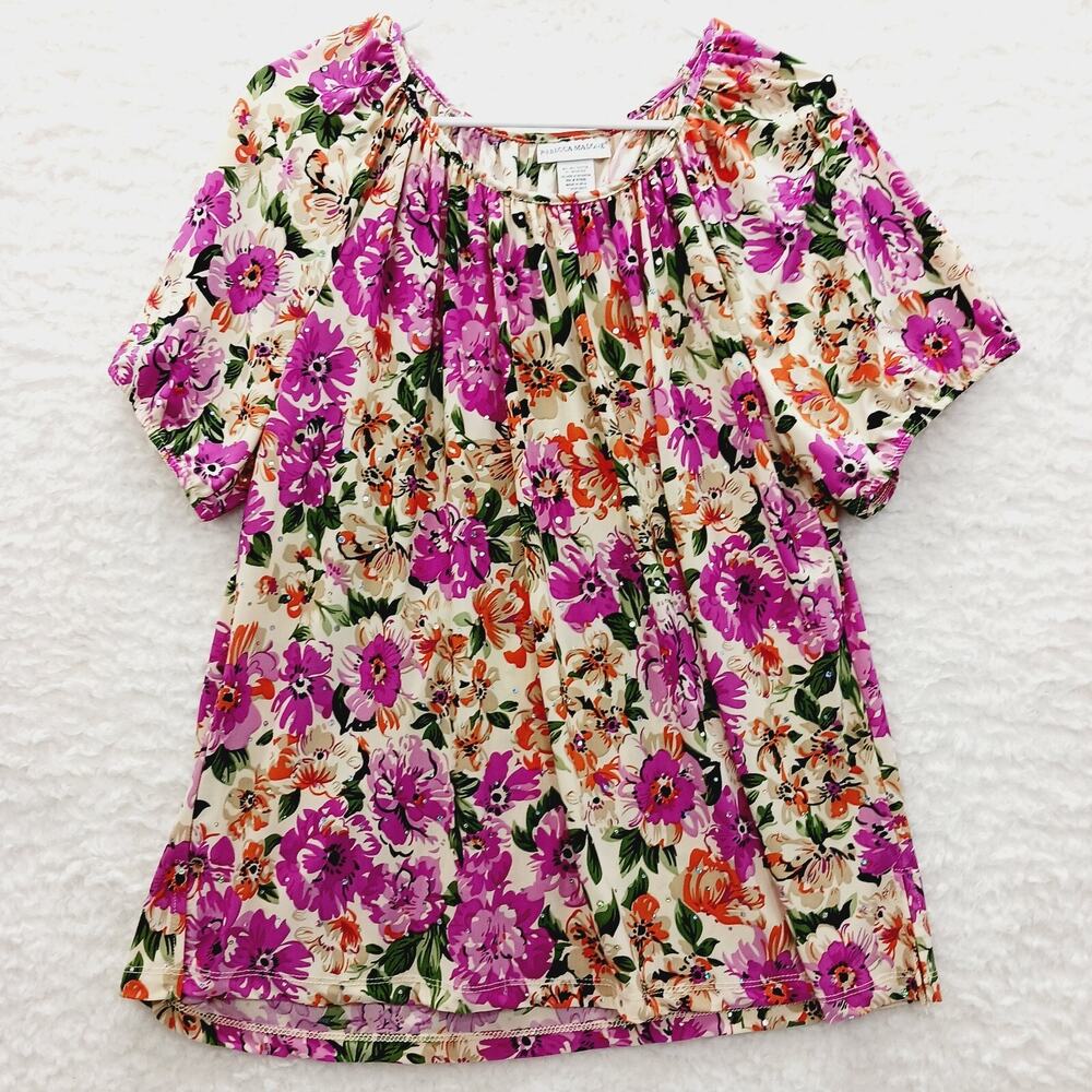 Blouse Top Multicolor Sequin Accent Bloomcore Resort Cruise Whimsycore Size XL